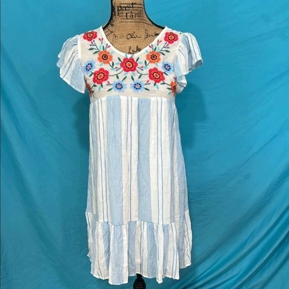 Red and Blue Embellished Tiered Sundress